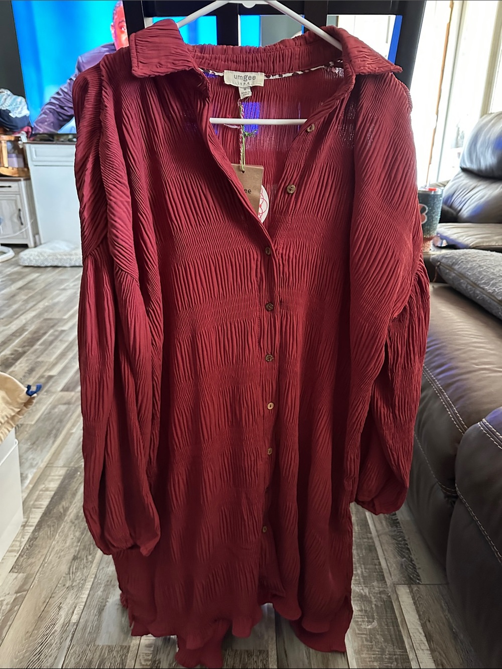 Umgee Crimson Red Midi Dress with Button Front